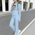 thumbnail image 2 of Ahabrexf Girls Tracksuit Set Solid Color Long Sleeve Zipper Standing Collar Breathable Running Fitness Yoga 2-Pc Summer, 2 of 9