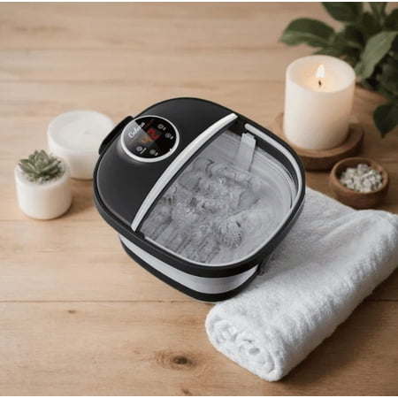 Gehana Foot Spa Massager with Heat, Bubbles & Roller Massage - Digital Display Foot Bath for Stress Relief, Collapsible Design for Home Use