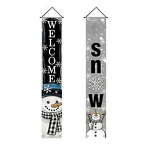 Christmas Snowman Door Hanging Decoration Set, 2-Pack, Vertical Banners With "Welcome" & "Snow" Text, Snowman Figures, Snowflake Accents, Ideal For Indoor Doors, Walls, Windows,