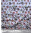 thumbnail image 2 of Soimoi Blue Satin Silk Fabric Leaves & Artistic Pink Floral Panel Print Fabric by Yard 42 Inch Wide, 2 of 3
