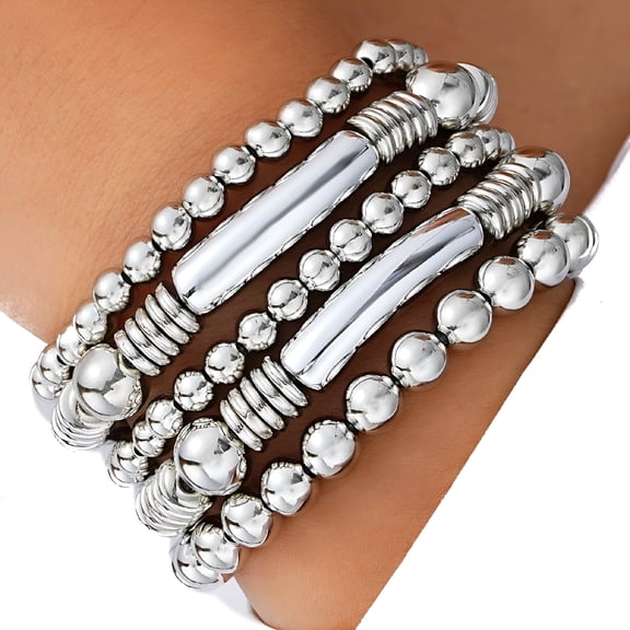 DESIGNICE 5Pcs 21Cm Beaded Stretch Bracelets | Stackable Jewelry Set for Women | Trendy Layering Bangle for Casual and Wedding Fashion