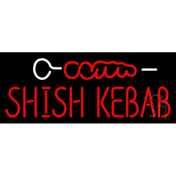 Shish Kebab With Logo LED Neon Sign 13 x 32 - inches, Black Square Cut Acrylic Backing, with Dimmer - Bright and Premium built indoor LED Neon Sign for restaurant window and interior decor.
