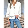 thumbnail image 5 of Womens 3/4 Bell Sleeve Button Down Shirts Casual Ruffle Hem Tops Eyelet Blouse White XXL, 5 of 8