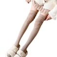 thumbnail image 3 of Arvbitana Women Solid Color Over Knee Socks Stretchy Knitted Ribbed Patchwork Tulle Thigh High Socking Winter Warm Thick Leg Warmers Casual Streetwear, 3 of 5