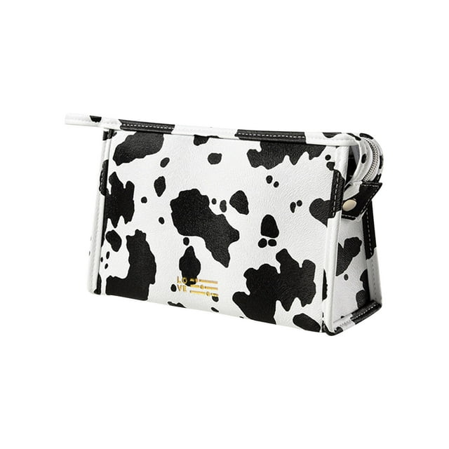 Xihbxyly Bolsa de Maquillaje Portátil con Estampado de Vaca, Gran Capacidad, Separación de Ropa Seca y Húmeda, Organizador de Artículos de Tocador de Viaje, Compacto y Plegable, Material de Pu, 1 Bol