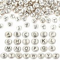 1 Box 104Pcs Metal Letter Beads Alphabet Beads Bulk Alloy Oval Tibetan Antique Silver Capital English A-Z Bead