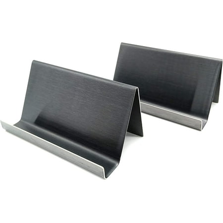 PATIKIL Stainless Steel Business Card Holder, 2-Pack Brushed Black Desktop Stand For Office