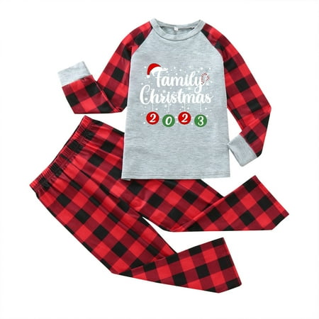 

Christmas Deer Plaid Print Long Sleeve T Shirt Top And Pants Xmas Sleepwear Holiday Family Matching Pajamas Outfit Grey 7Y