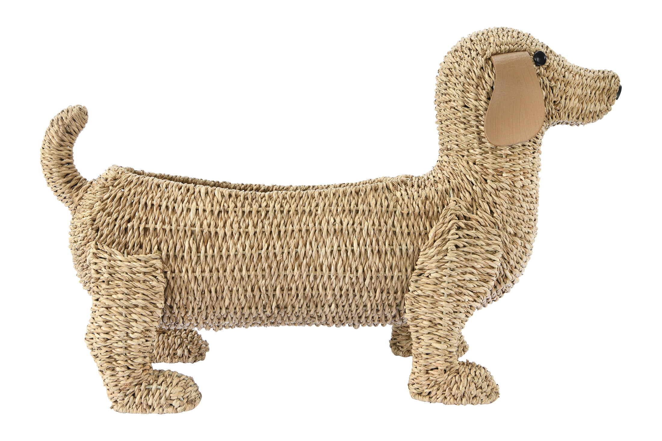 Creative CoOp 26"L Handwoven Bankuan DogShaped Basket with Leather