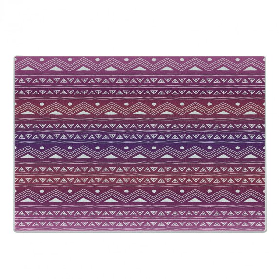 Tribal Cutting Board, Geometric Pattern with Motifs and Ombre Backdrop Prehistoric Culture Doodle Art, Decorative Tempered Glass Cutting and Serving Board, Small Size, Multicolor, by Ambesonne