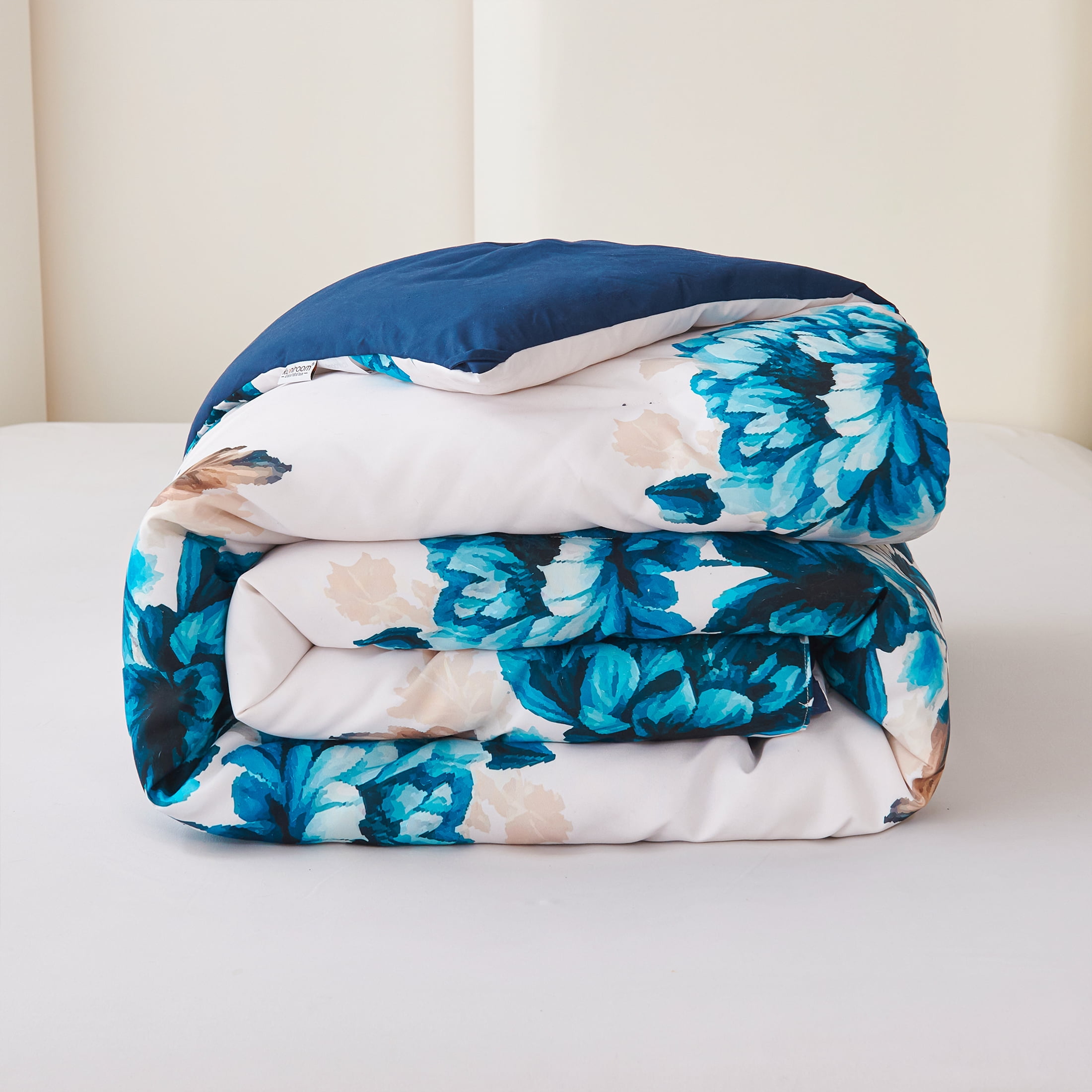 Koniroom 3 Pieces Blue and White Floral Comforter Set King Size, Flower Bedding with Vintage Watercolor Flower for Women, Reversible All Season Comforter with 2 Pillow Shams