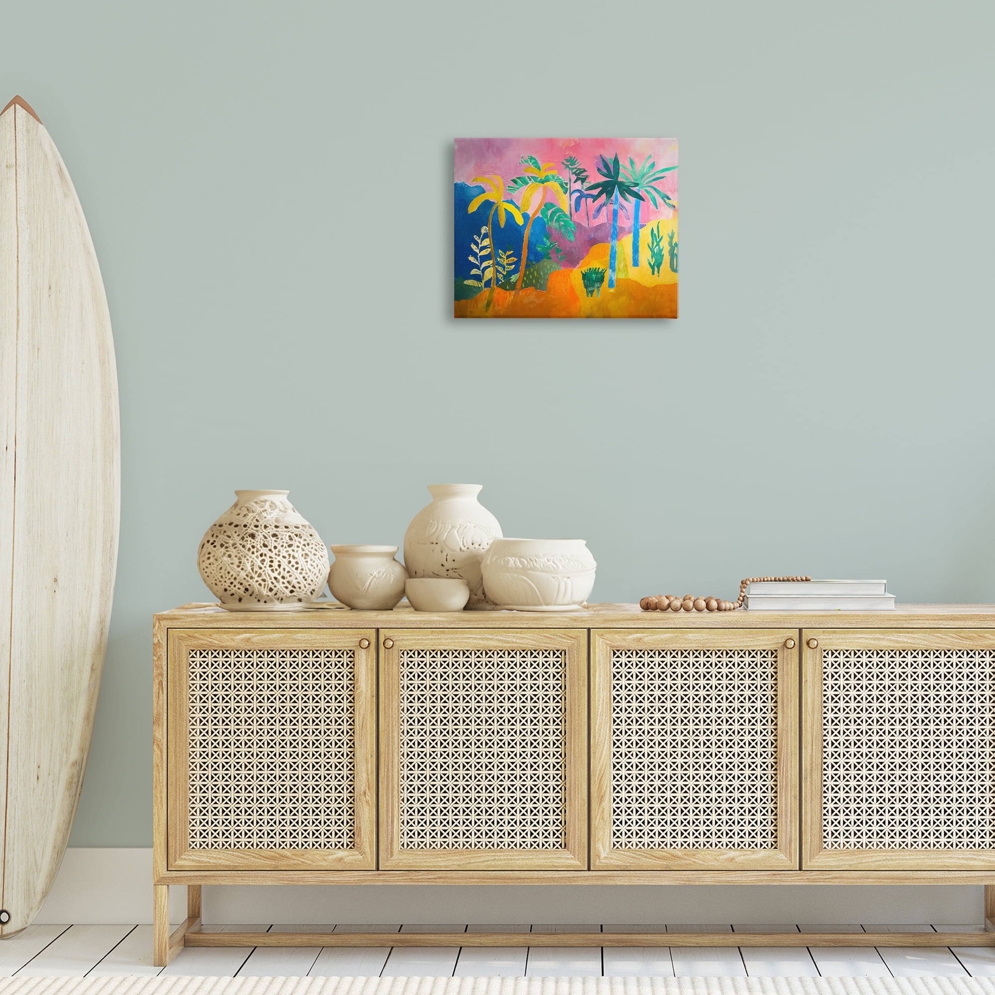 Stupell Industries Vivid Tropical Palms Coastal Painting Gallery Wrapped Canvas Art Print Wall Art, 20 x 16
