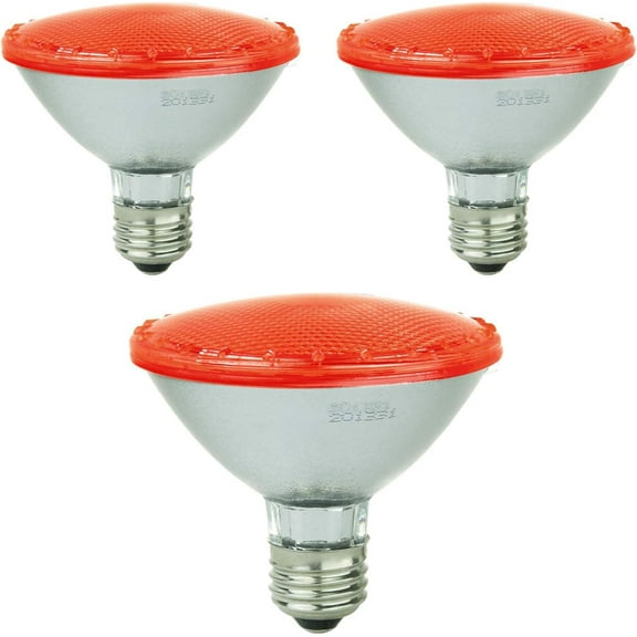Diodesy- Pack of 3 PAR30/LED/3W/R PAR30 LED Red Flood Light Bulb, 3W, Non-Dimmable, E26 Base Sea Turtle Safe, Red Lens for Party Decoration, Christmas, Porch, Home Lighting, Short Neck Reflector Bulb