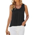 thumbnail image 4 of Hibeli Women's Scoop Neck Sleeveless Pleated Front Solid Color Tank Top, 4 of 7