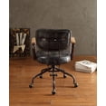 thumbnail image 5 of Office Chair, Top Grain Leather 360-Degree Swivel Chair with Wooden Armrests&Tilt-Adjustable Backrest, Black, 5 of 7