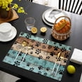 thumbnail image 3 of Aqua Brown Placemats Set of 4, Rustic Farmhouse Dog Paw Vintage Placemats for Dining Table, Place Mats for Kitchen Tabletop, Waterproof Wipeable Dining Table Mats Set, 3 of 9