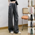 thumbnail image 4 of Basic Simple Womens High Waist Overalls Fashion Casual Straight Trousers - Pink S, 4 of 6