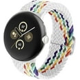 thumbnail image 1 of KOMI Bands Compatible with Google Pixel Watch 3 Band 41mm/Pixel Watch 2 Band/Google Pixel Watch Band - Upgraded Connector - Elastic Nylon Breathable Sport Straps for Women Men White Rainbow, 1 of 5