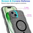 thumbnail image 3 of Étui pour iPhone 15 Plus, Compatible avec MagSafe, Cadre Ondulé Transparent Magnétique avec Paillettes Scintillantes, Acrylique Dur Transparent pour iPhone 15 Plus, Noir Pailleté Clair, 3 of 4