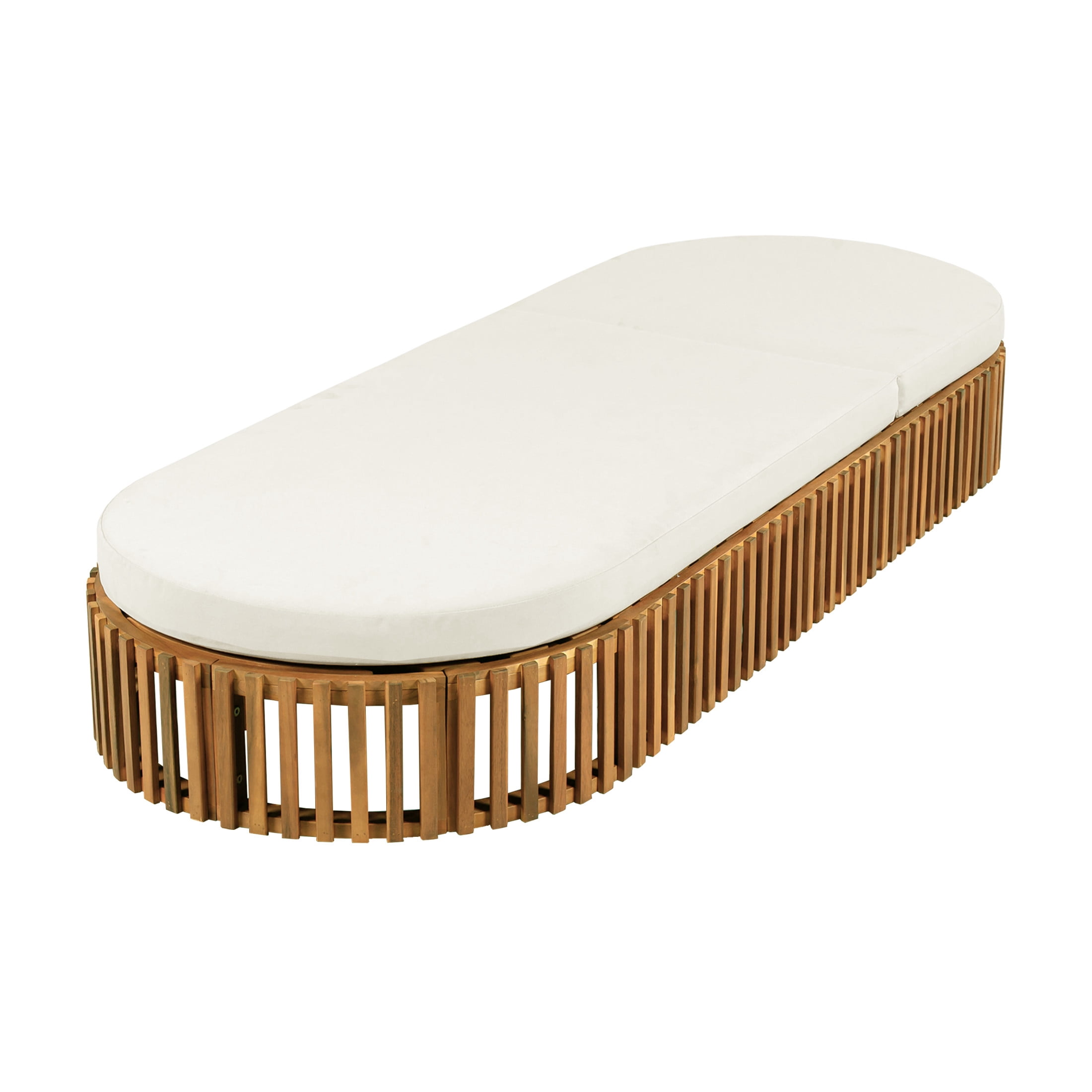 Christopher Knight Home 80.8" L Outdoor Chaise Lounge with Curved Cushion, Teak and Cream