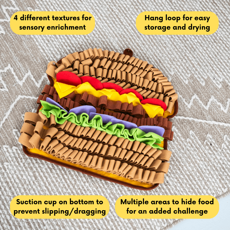 LUVMYFIDO Hamburger Enrichment Foraging Snuffle Mat for Dogs, Dog Puzzle Toy, Slow Feeder