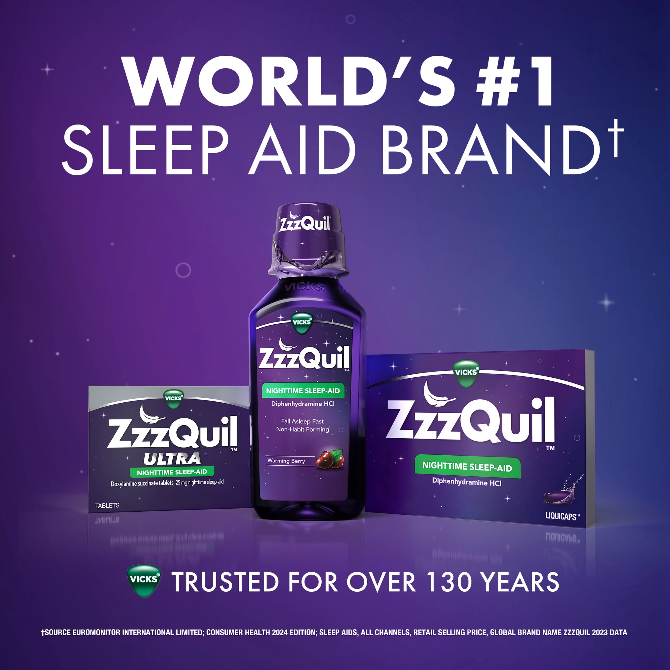 (2 pack) ZzzQuil Liquid Sleep Aid, Diphenhydramine 50mg HCl, Warming Berry Flavored, 2 Pack, 24 fl oz