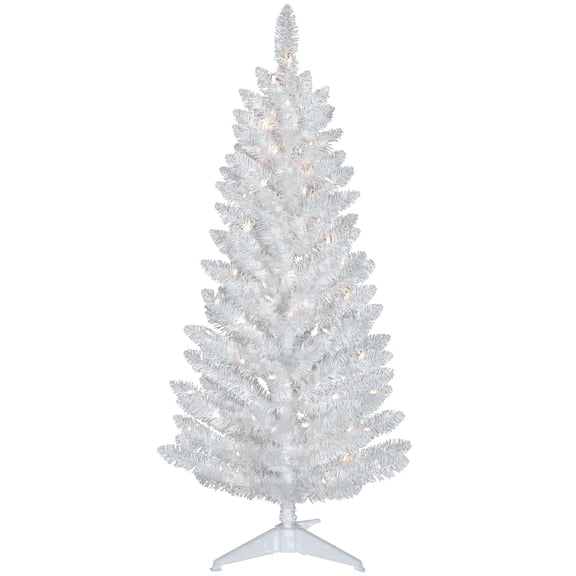 Mayhihi White 4ft Prelit Artificial Christmas Pine with 50 Warm White Lights for Tabletops, Shops and Holiday Indoor Decor