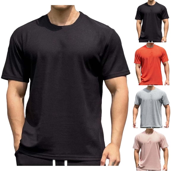 FRSASU Men's T-Shirts Casual Short Sleeve Crewneck Solid Color Basic Work Shirt Textured Daily Wear Pullover Tees Pink