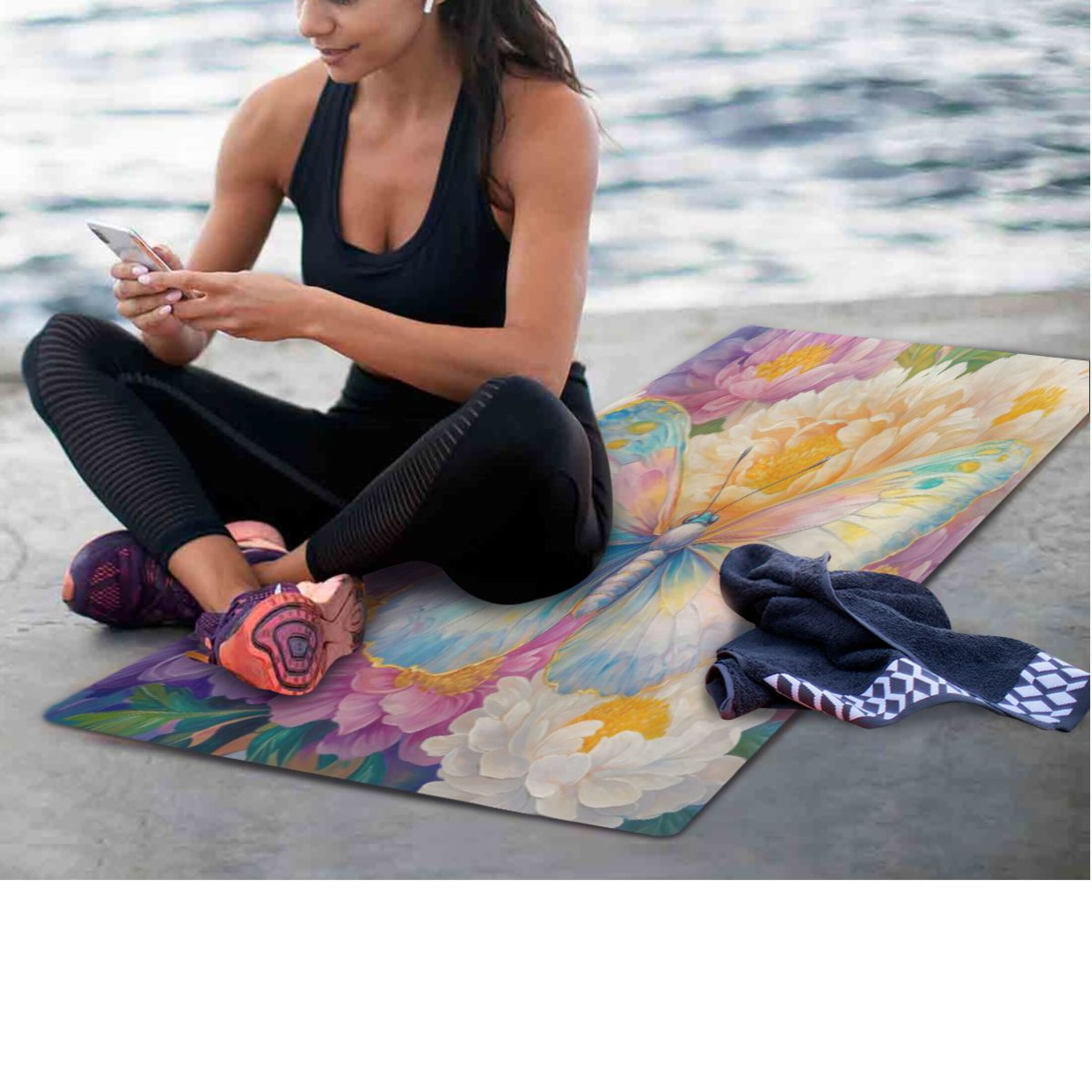 BZSMCE Yoga Mat Women Fitness Mat Enchanted Butterfly Pattern