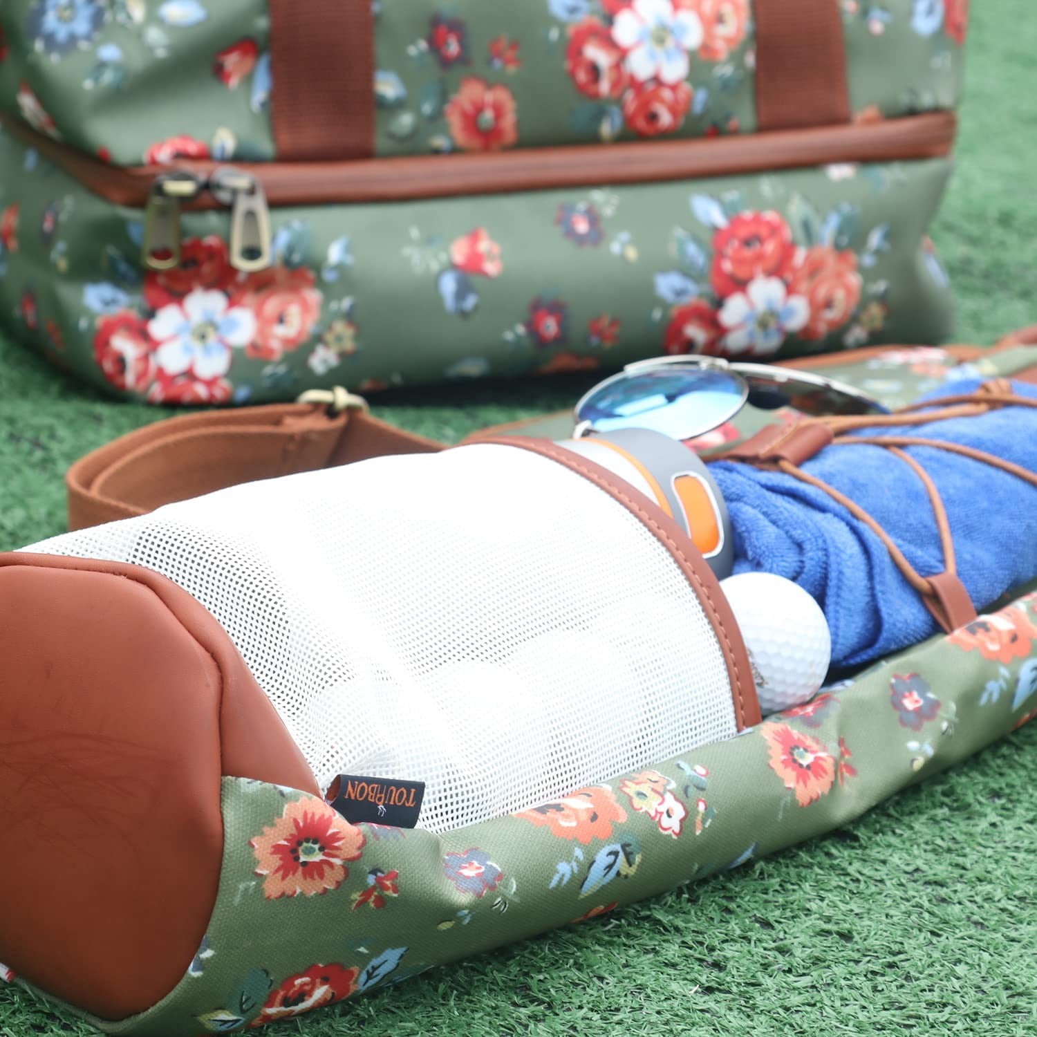 Canvas Golf Bag for Women Driving Range Travel Course Club Carry Case Green with Flower