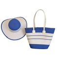 thumbnail image 1 of Juego de 2 piezas: Sombrero y bolso de mano con estampado de rayas, sombrero de paja de ala ancha, bolso de mano de ratán hecho a mano, sombrero de playa de verano, bolso de picnic., 1 of 8