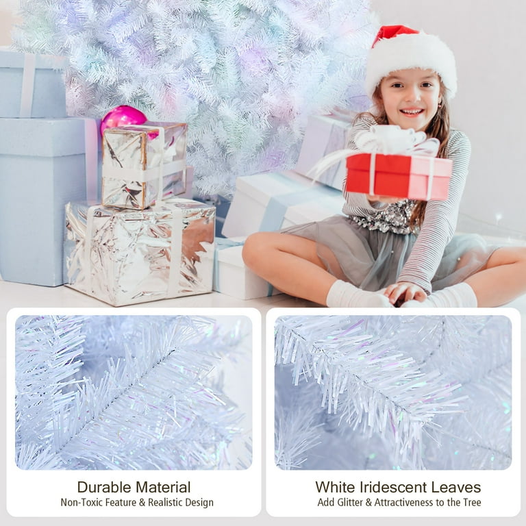  Christmas Traditions 5 inch White Iridescent Glittered