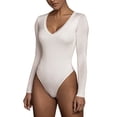 thumbnail image 3 of Bodysuit Shapewear Gibobby con Control de Barriga Body ultraligero de manga larga sexy con cuello en V para mujer Blanco S, 3 of 5