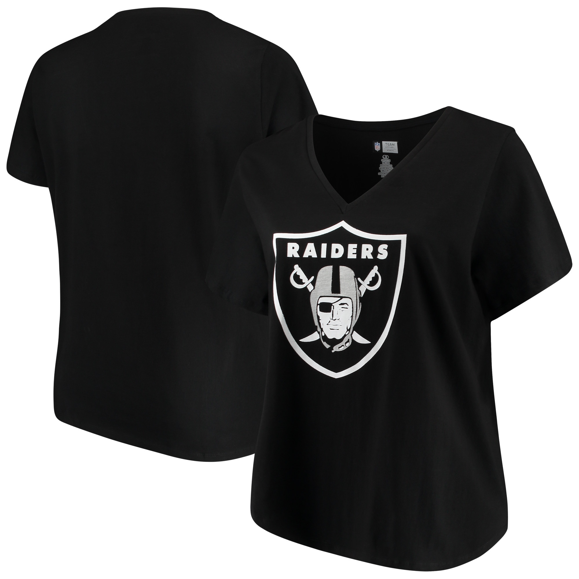 Women's Majestic Black Las Vegas Raiders Plus Size Logo VNeck TShirt