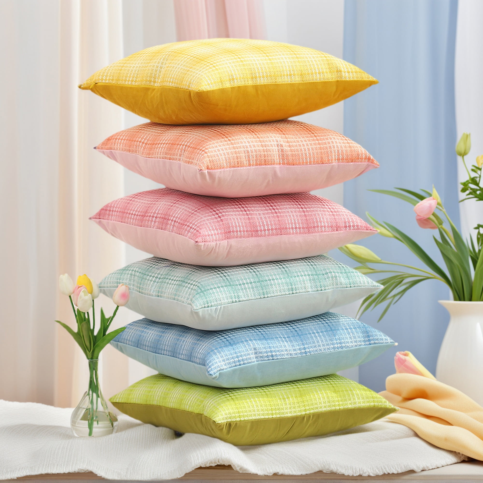 Unique Bargains Plaid Decorative Throw Pillow Covers Pack of 2 Mint Green 20" x 20"