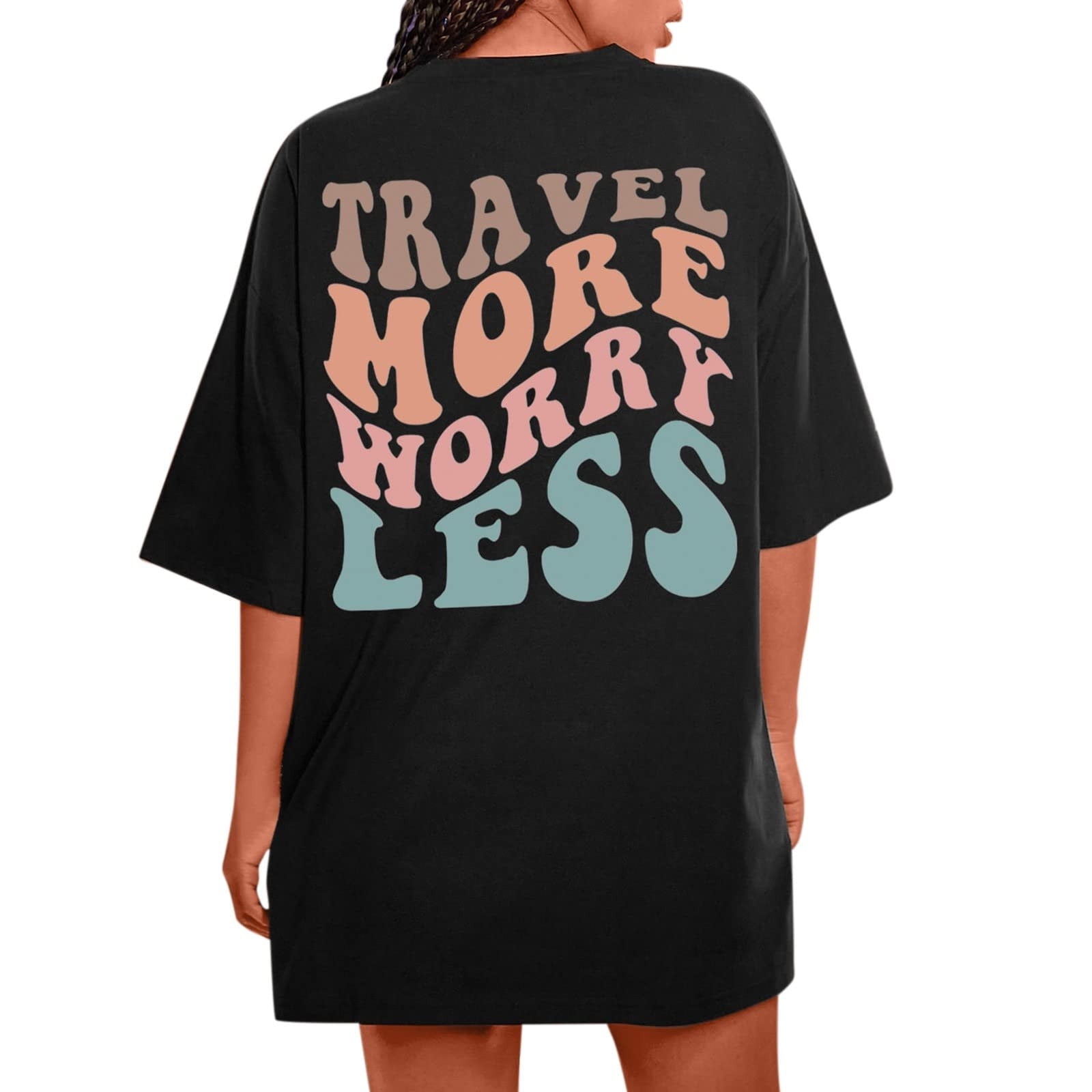 Lilgiuy Clearance under 5 Travel More Worry Less Shirt for Women Funny Letter Print Front and