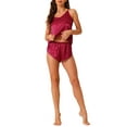 thumbnail image 1 of Pijamas de satén para mujer INSPIRE CHIC, camisón sin mangas, ropa de dormir con pantalones cortos, conjunto de lounge de seda roja, 1 of 6