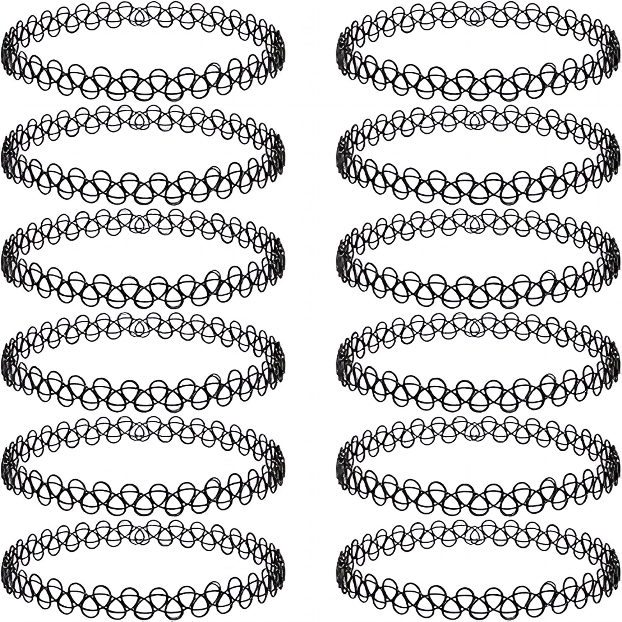 DESIGNICE 12Pc 90S Tattoo Choker Necklace Set - Black Stretchy Elastic Vintage Trendy Fashion Jewelry,Adjustable Retro Gothic Grunge Aesthetic Accessories for Women