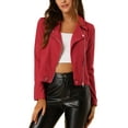 thumbnail image 1 of Chaqueta de motociclista para mujer INSPIRE CHIC de ante sintético, color sólido, con cremallera asimétrica, 2XL, roja, 1 of 8