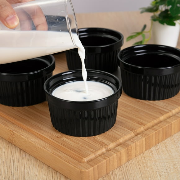Ourlova 8 Oz Ceramic Ramekins Oven Safe for Baking Creme Brulee Souffle Bowls Dipping Sauce Bowls Classic Dessert Bowls for Pudding Dishwasher Freezer Safe Set of 8 Blue and White