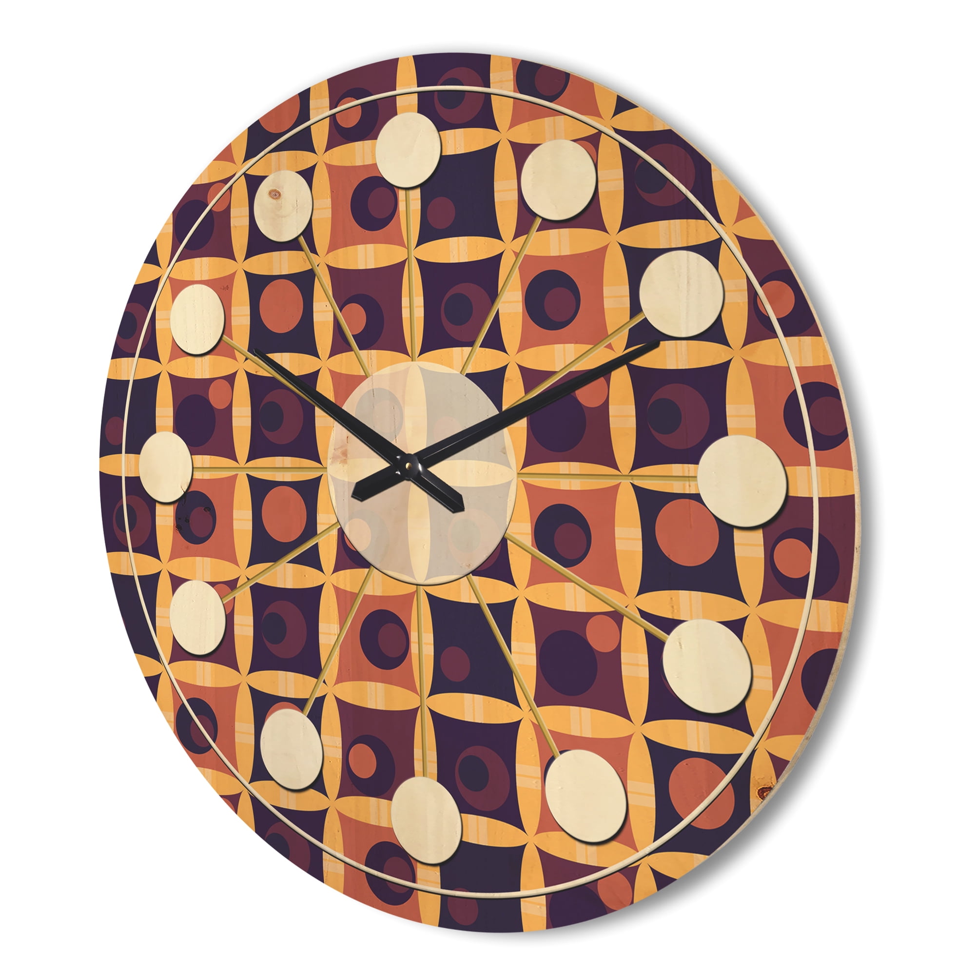 Designart 'Grid in Orange Retro' Mid-Century Modern Wood Wall Clock