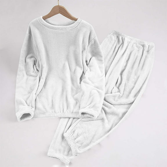 Mifsaly Womens Pajama Sets Fuzzy Fleece Thick Warm 2 Piece Pjs Crewneck Long Sleeve Thermal Sleepwear Soft Cozy Pullover Nightwear Elastic Waist Loose Pants Ladies Soild Winter Homewear