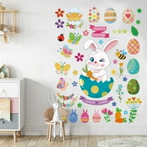 Honeeladyy Easter Wall Decals Removable Decals Bunny Eggs Radish Combo Stickers Wall Easter Pattern Wall Decal Easter Decoration for Living Room Bedroom Kitchen Party Home Supplies