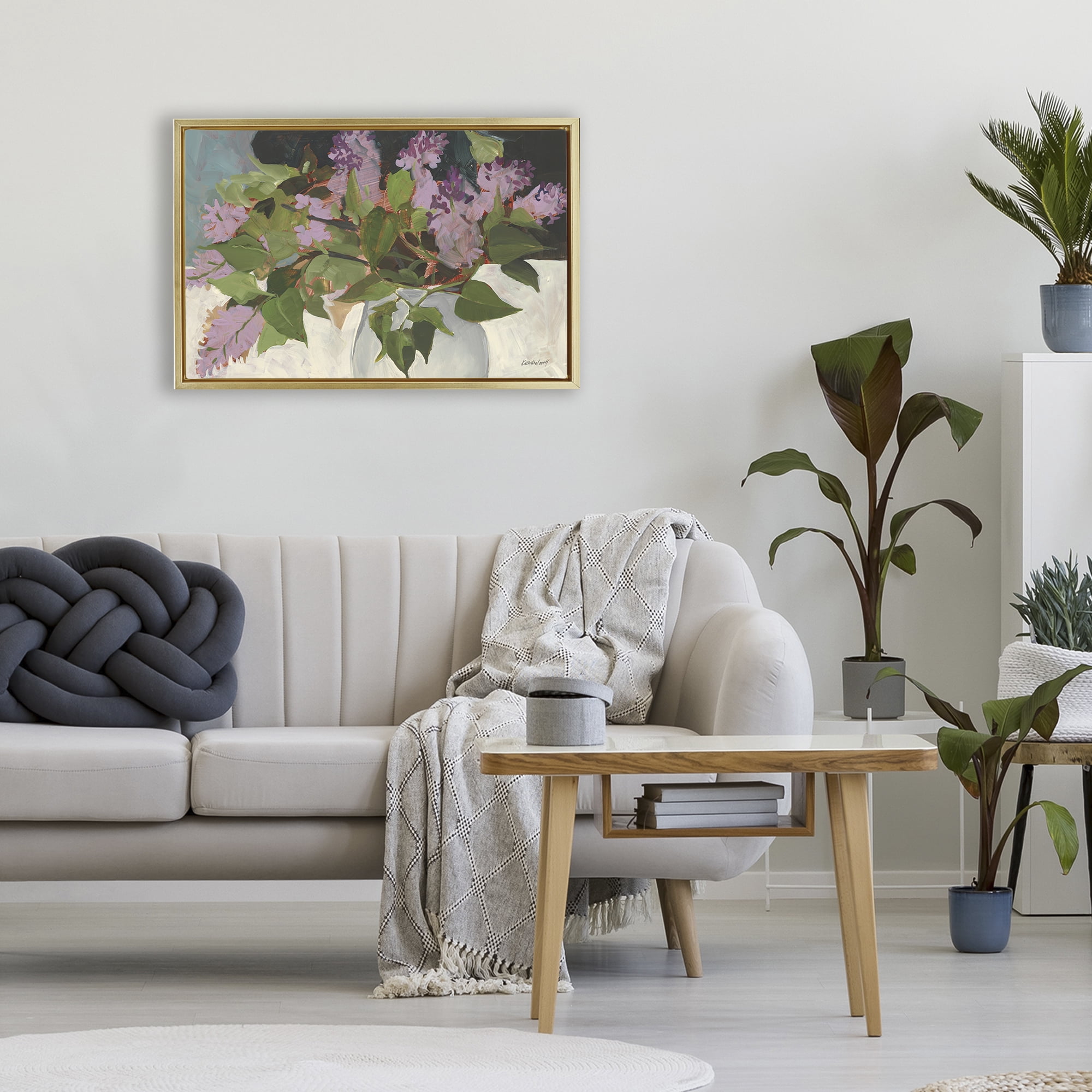 Stupell Industries June Lilacs Bouquet Gold Framed Floater Canvas Wall Art, design by Katherine Lovell