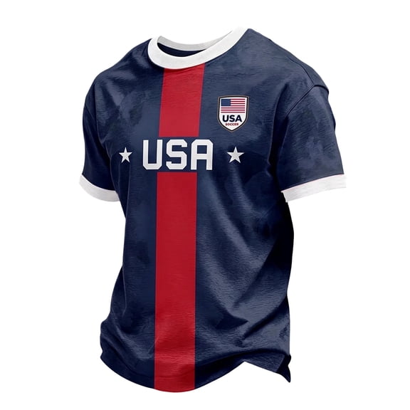 Soccer for Men USA Patriotic Print Short Sleeve Crew Neck Quick Dry Training Shirt Sports Casual T Shirt American Team Fan Support Top for Match Daily Outdoor