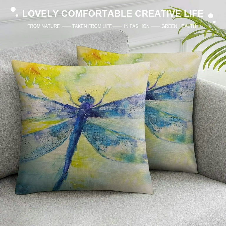 HENGT Watercolor Dragonfly Pillow Cover Colorful Bright Fly Pillows Decorative Throw Pillows Farmhouse Decor for Home Cushion Case Walmart