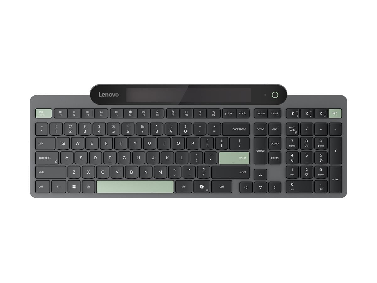 Lenovo Self-Charging Bluetooth Keyboard-US English - Wireless Connectivity - Bluetooth - 5.1 - 108 Key(s) - Windows 10, Windows 11 - English (US) - Notebook - PC - Recycled Plastic - Plunger Keyswi...