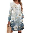 thumbnail image 5 of Ladies' Printed Casual Fashion V-Neck Long Sleeve Mid Length Dress with Floral Style for Spring and Autumn Gatherings,Blue,XL, 5 of 5