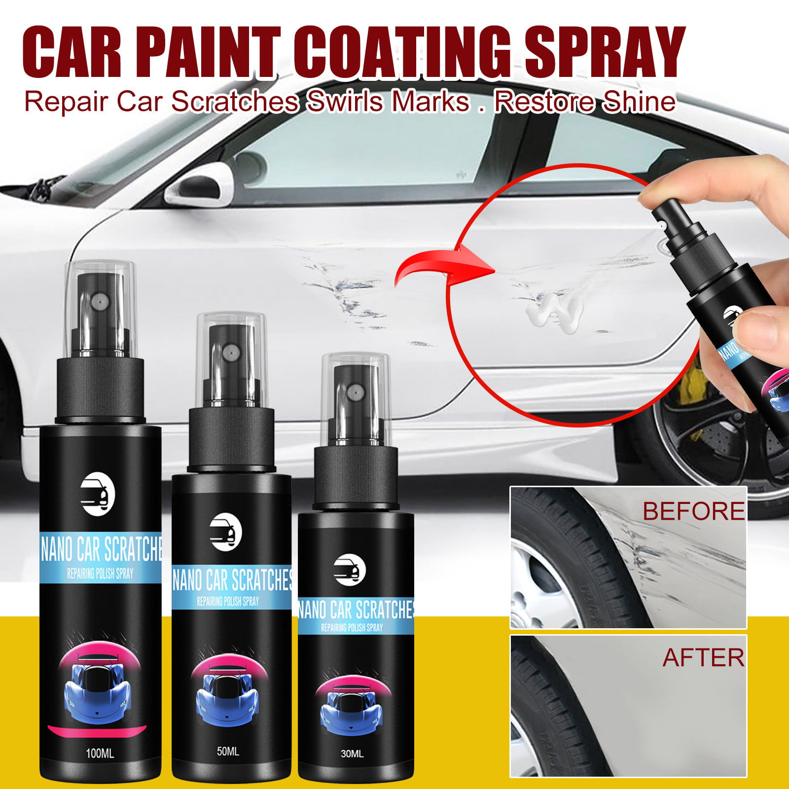 Pompotops Household Cleaners 500ML Fast-acting Coating Spray,Liquid Ceramic  Spray Coating Top Coat Quick Nano-Coating Auto Spray Wax 