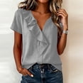 thumbnail image 4 of Aezemi Women Ruffle V Neck Shirts Summer Fashion Pullover Faux Linen Cotton Lightweight Beach Vacation Tops Womens Trendy Outdoor Comfy Casual Lightweight Tees S, 4 of 5